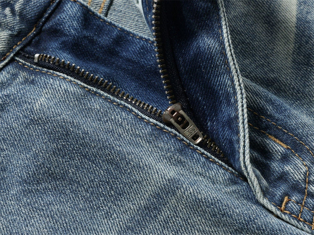 Men's Relaxed Fit Jeans Wide Leg Washed Vintage Blue Baggy Denim