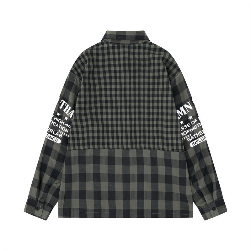 Men's Plaid Long-Sleeve Shirt – Oversized Fit with Graphic Sleeve Print