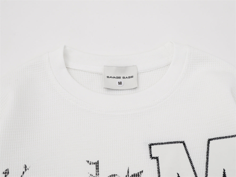 Herren-Langarmshirt mit Grafik – Oversize-Streetwear-Shirt aus Waffelstrick mit Schriftprint