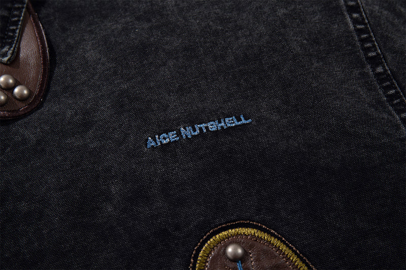 Acid Wash Denim Overshirt with Leather Patch Pockets & Snap Buttons