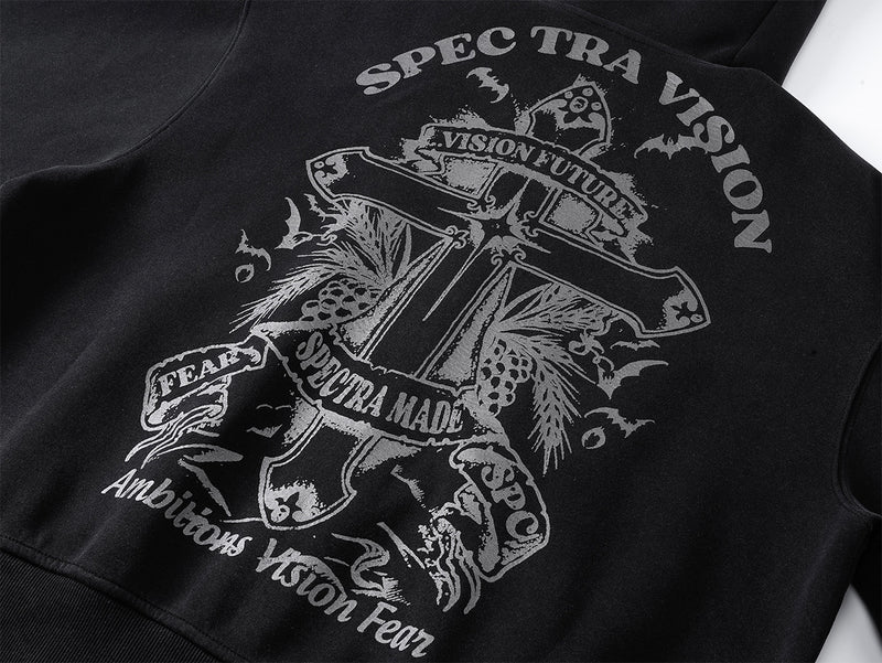 Zip-Hoodie mit Kapuze mit Teufelsohren – Gothic-Kreuz-Graphic-Sweatshirt im Streetwear-Stil