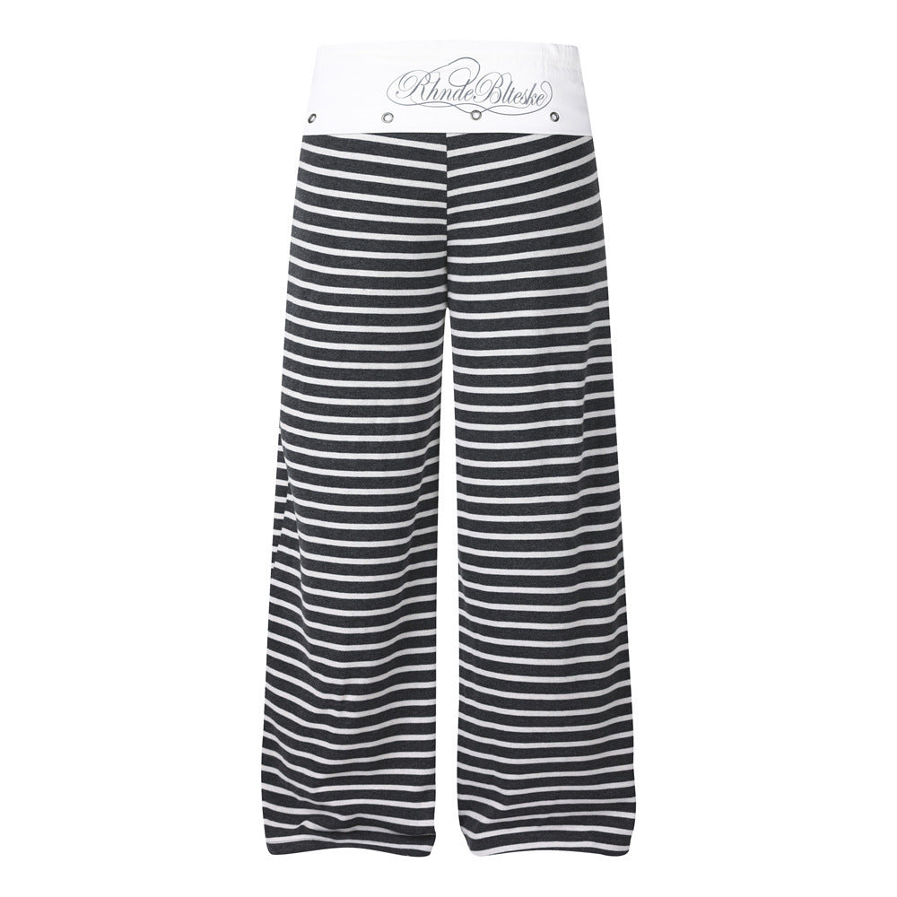Wide-Leg Striped Pants with Colorblock Waistband – Men's Relaxed Fit