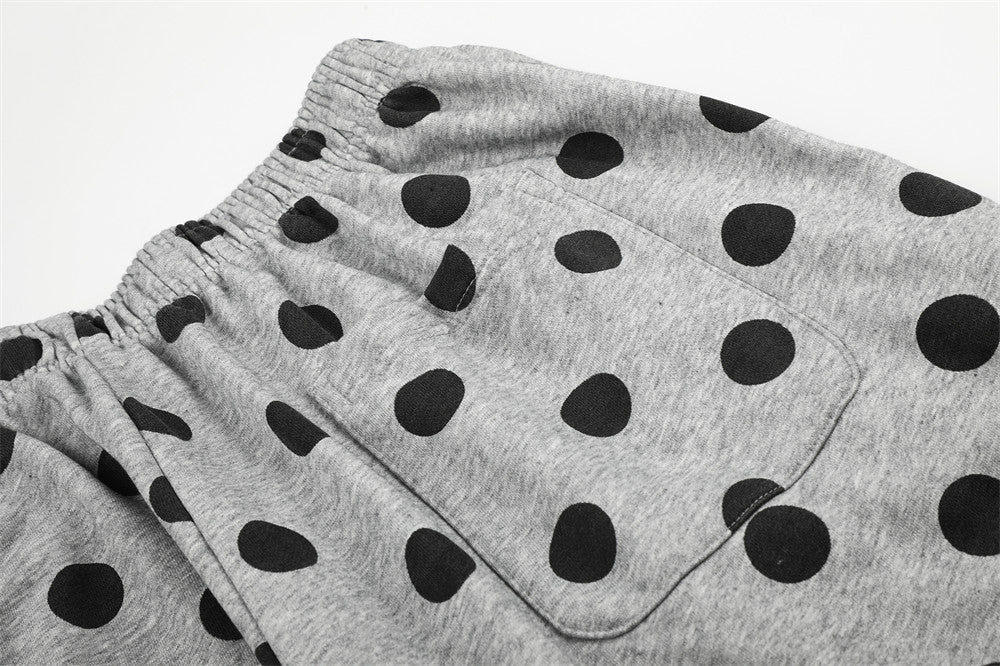 Polka Dot Wide-Leg Pants with Elastic Drawstring Waist