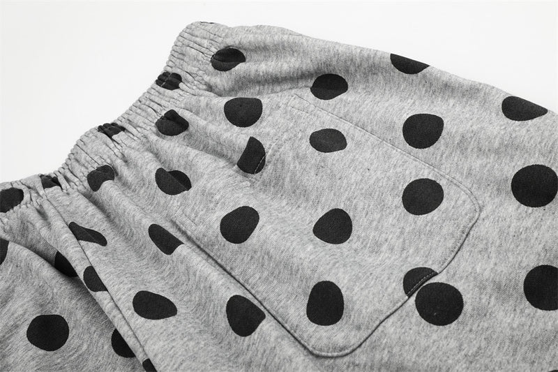 Polka Dot Wide-Leg Pants with Elastic Drawstring Waist