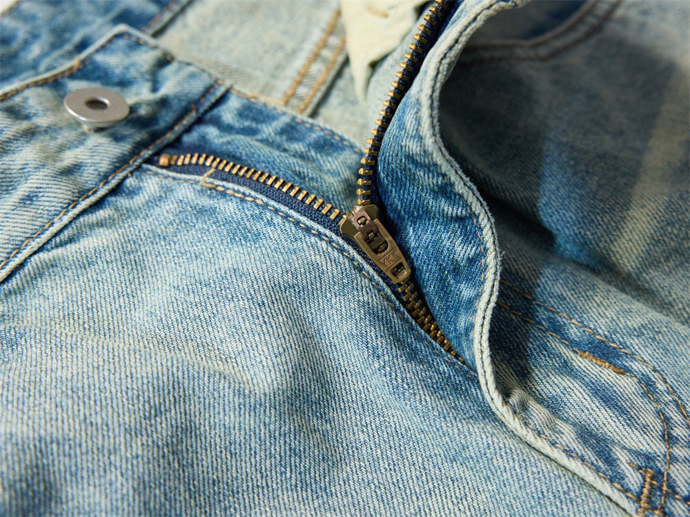 Wide-Leg Distressed Jeans – Light Wash Vintage Ripped Straight Denim