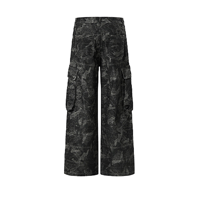Pantalon cargo camouflage homme – Coupe baggy wide leg tie-dye à poches multiples