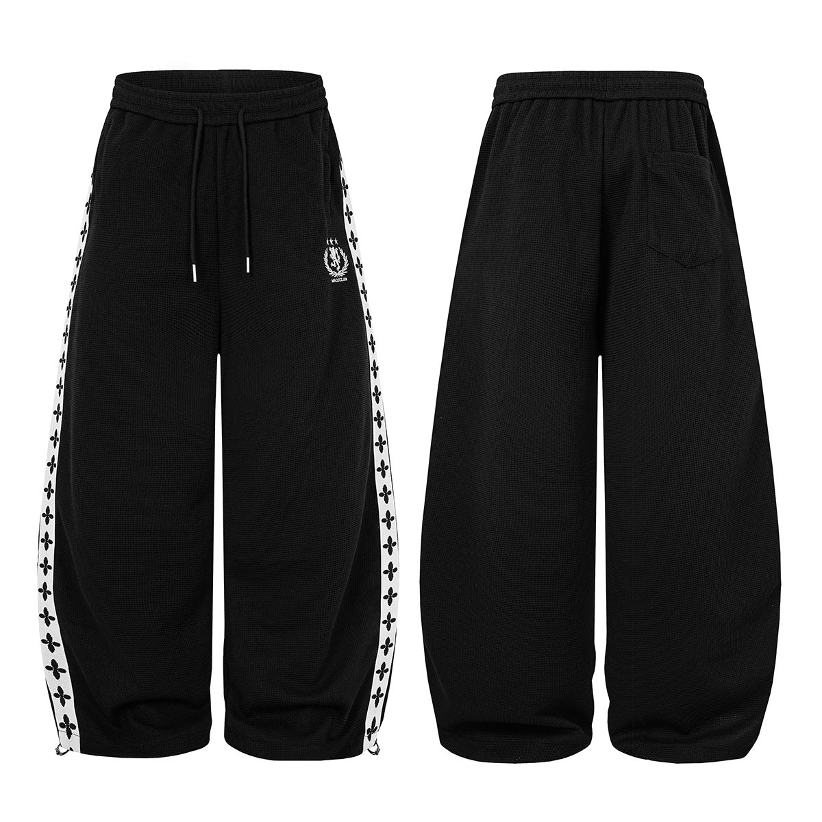 Pantalon de survêtement large à bandes latérales – Pantalon baggy en maille gaufrée
