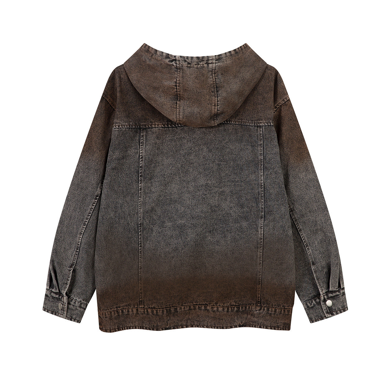 Washed Denim Hoodie Jacket – Boxy Fit with Embroidered Appliqué