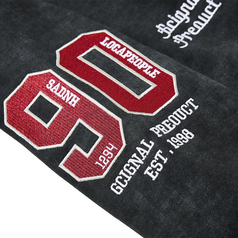 Jersey de cuello en V para hombre, oversized, con bordado universitario