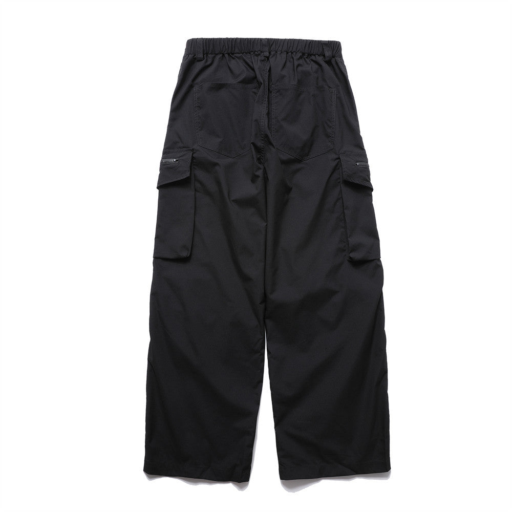 Wide-Leg Cargo Pants – Pleated Parachute Nylon, Relaxed Fit