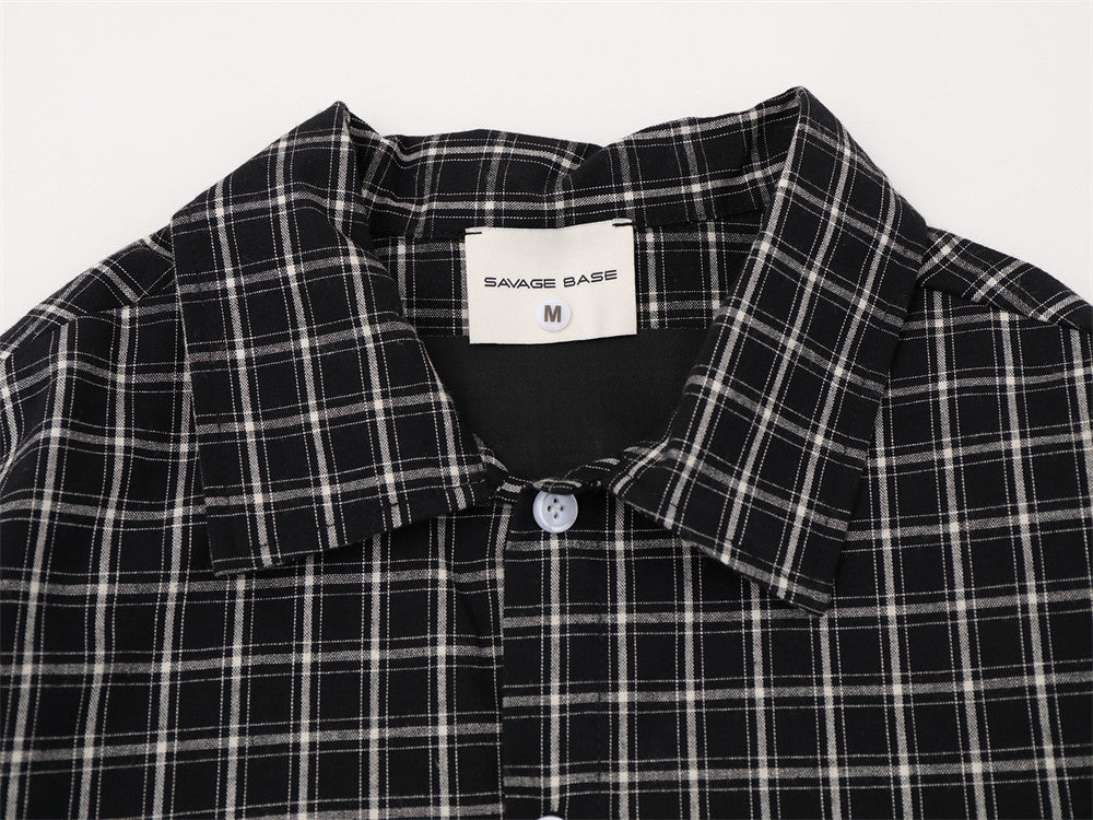 Plaid Long Sleeve Shirt – Graffiti Print & Old English Embroidery, Oversized Fit
