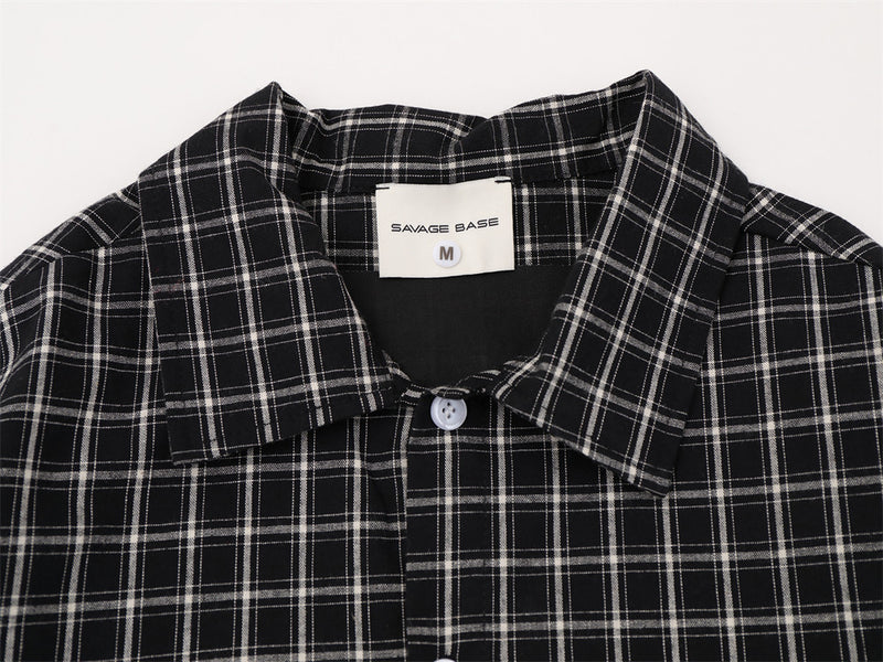 Plaid Long Sleeve Shirt – Graffiti Print & Old English Embroidery, Oversized Fit