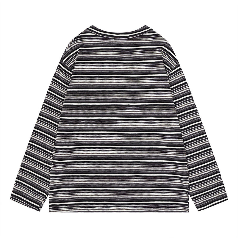Chemise homme rayée à manches longues style Henley – Haut en maille à coupe décontractée avec boutons