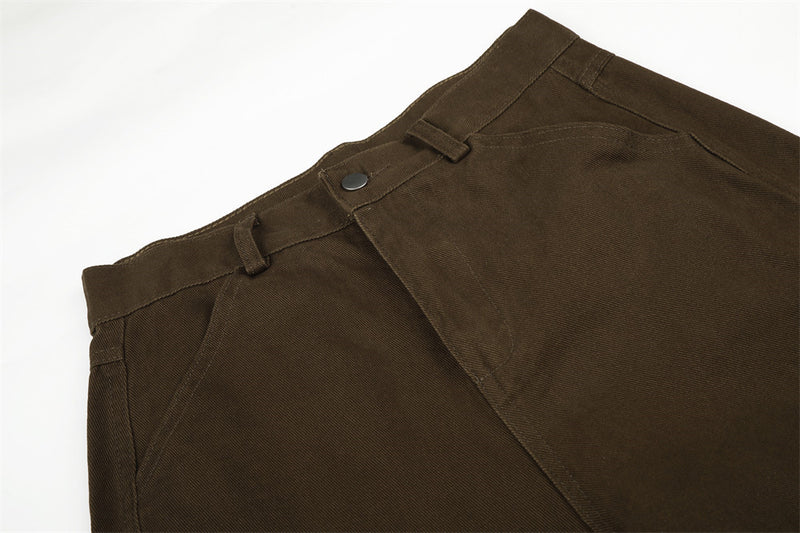 Men's Wide-Leg Cargo Pants with Leopard Fur Trim & Multi-Pocket Design