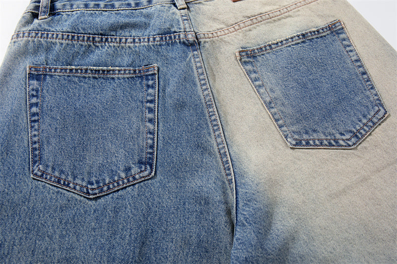 Wide-Leg Jeans with Ocean Embroidery & Gradient Wash