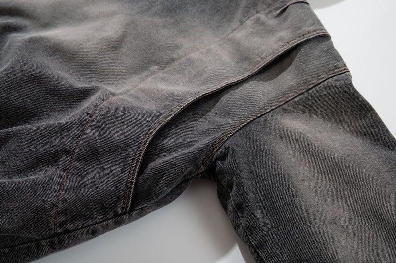 Washed Denim Padded Hoodie Jacket with Embroidered Logo & Sherpa Collar