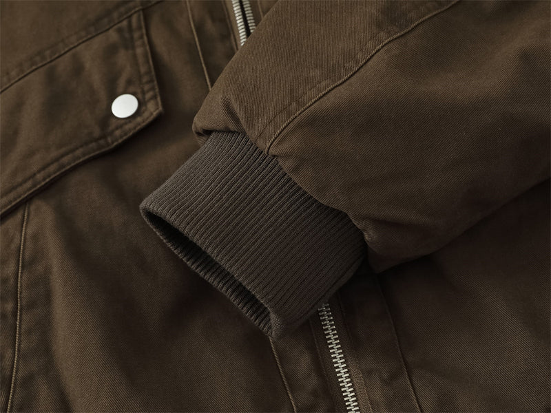 Veste bomber marron matelassée – Manteau homme zippé à col montant, style workwear