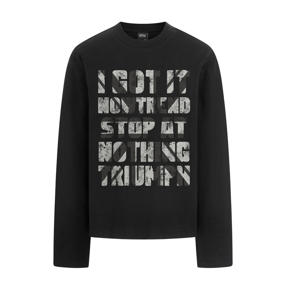 Long Sleeve Graphic T-Shirt – Distressed Letter Print, Relaxed Fit