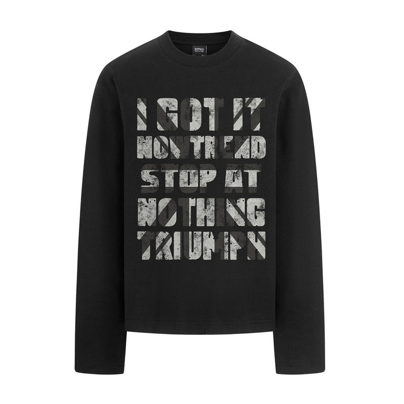Long Sleeve Graphic T-Shirt – Distressed Letter Print, Relaxed Fit