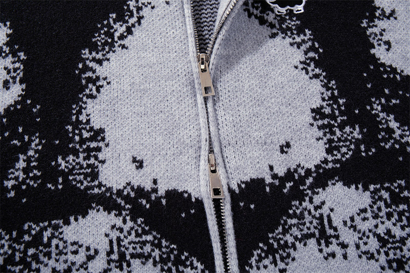 Ink-Splash-Strick-Cardigan mit Reißverschluss – Oversized-Stehkragen