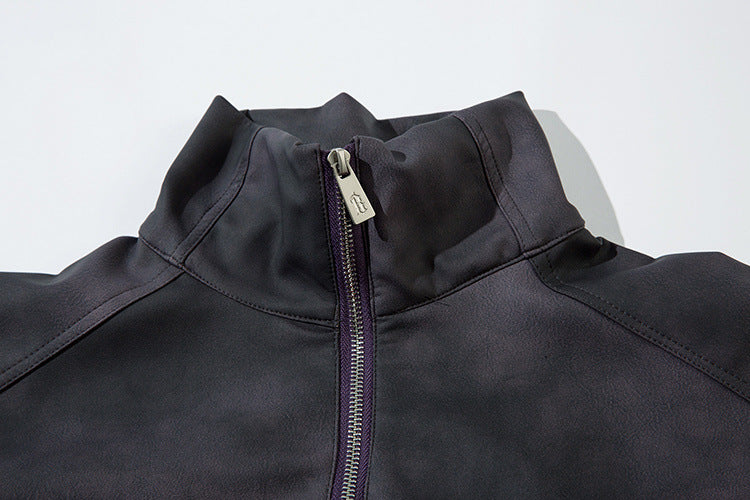 Sweat-shirt SMK à demi-zip – Col montant vintage effet délavé à l’acide