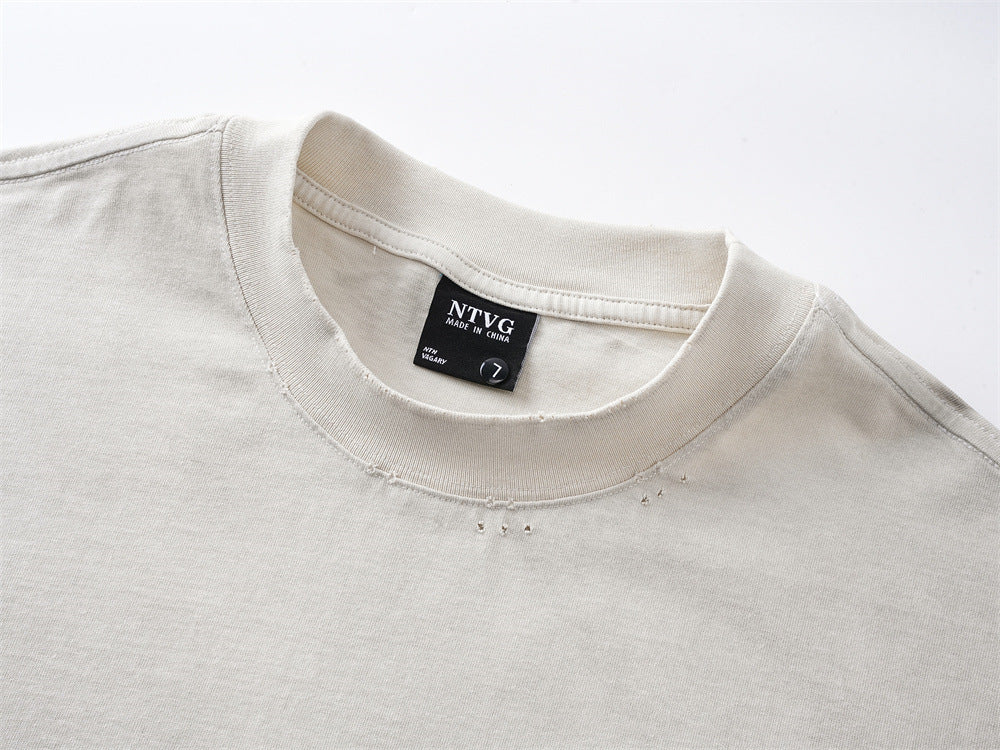 NTVG Acid Wash Long Sleeve Graphic T-Shirt – Distressed Logo Crew Neck