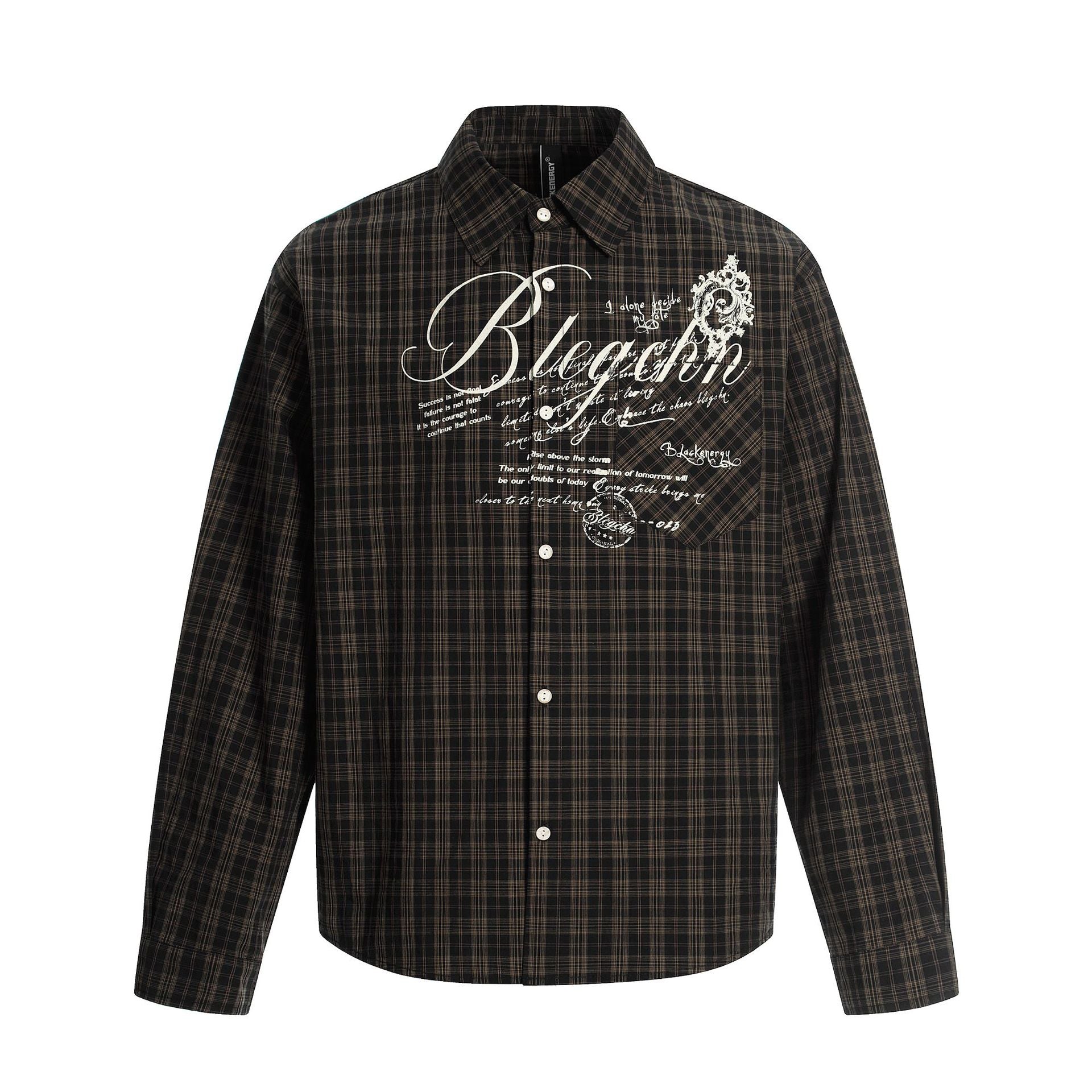 Camisa de Manga Larga de Cuadros para Hombre con Estampado Gráfico de Letras Vintage