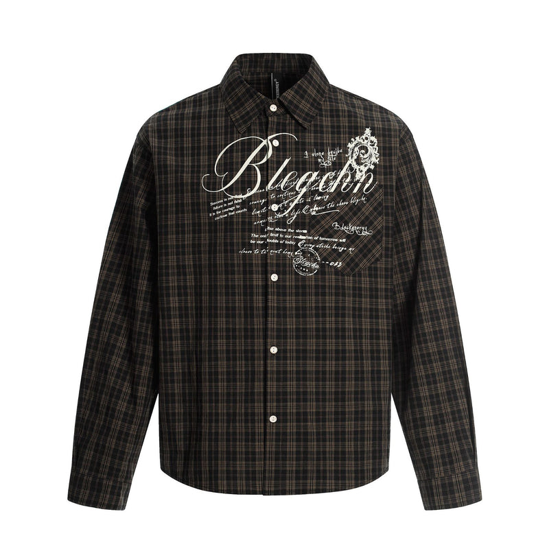 Camisa de Manga Larga de Cuadros para Hombre con Estampado Gráfico de Letras Vintage