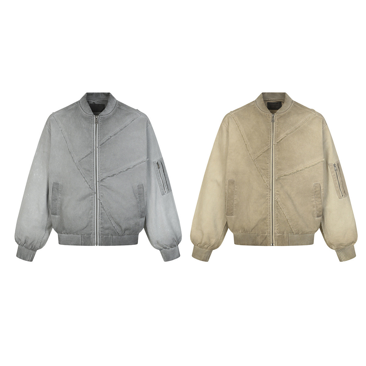Dekonstruierte Patchwork-Bomberjacke – Gewaschener Vintage-Distressed-Baseballmantel