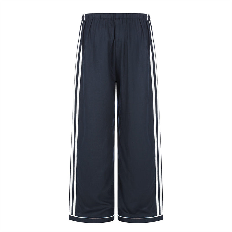 Wide-Leg Track Pants with Side Stripes & Drawstring Waist