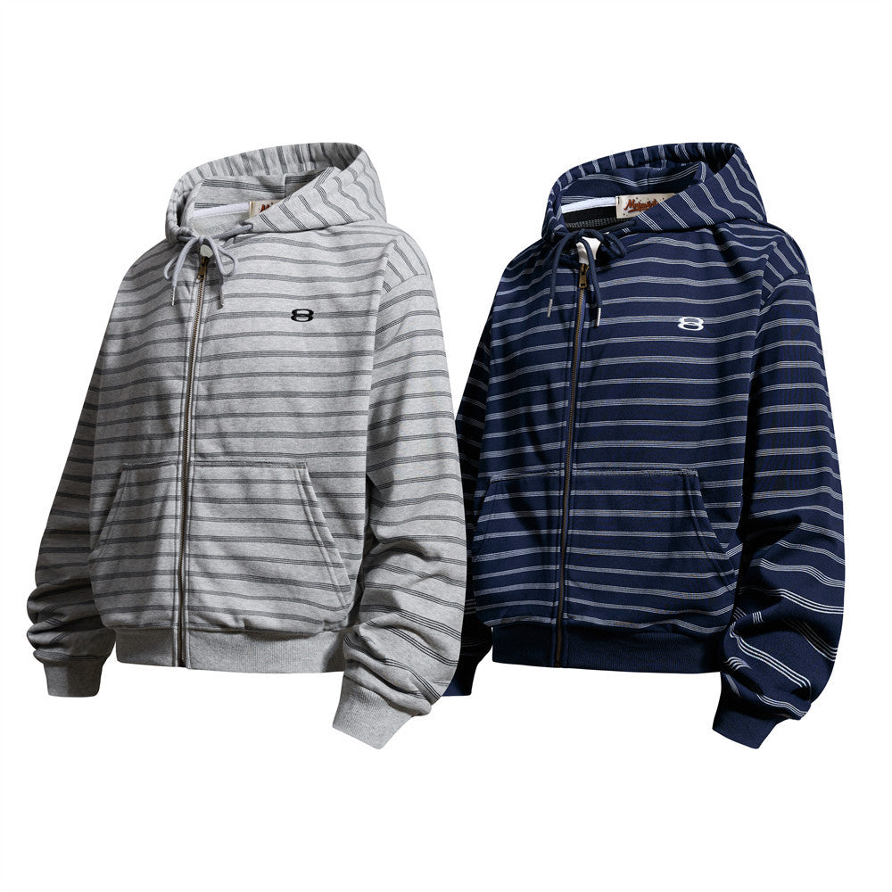 Striped Zip-Up Hoodie – Oversized Relaxed Fit Full-Zip Sweatshirt