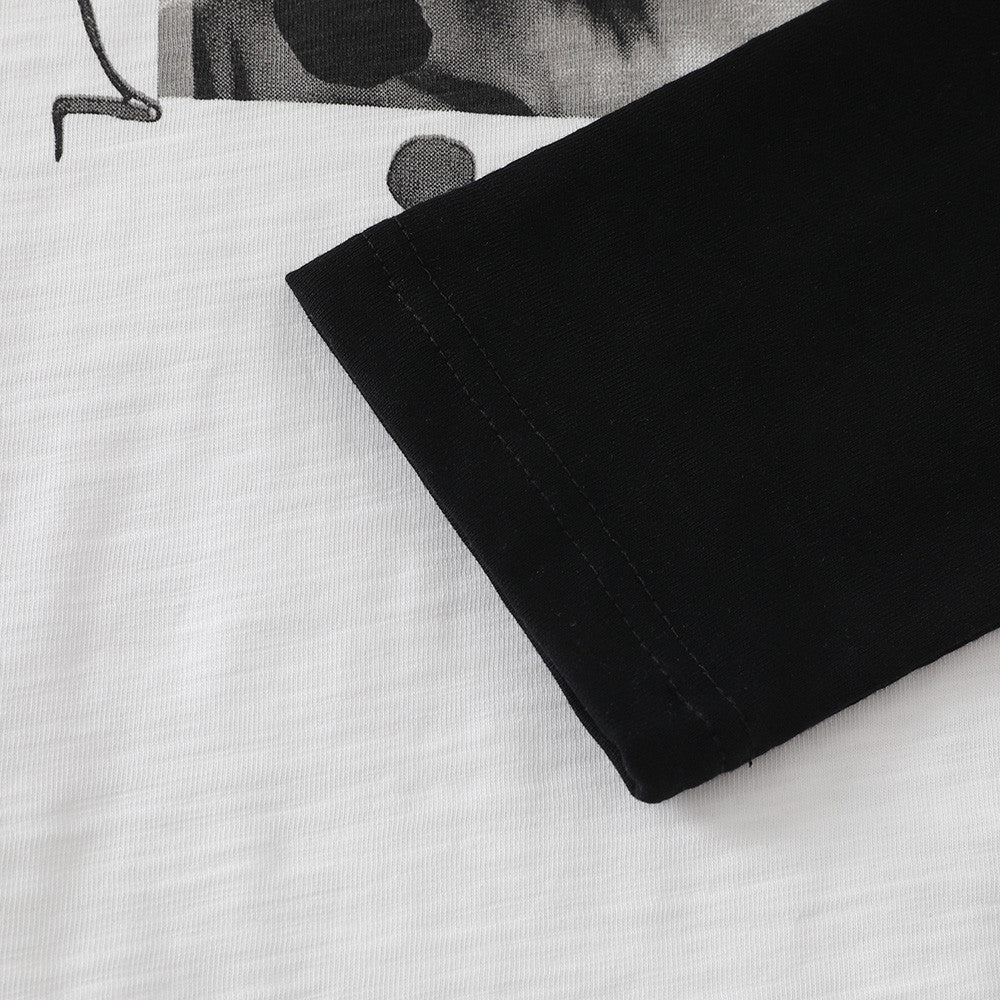 Raglan-Langarmshirt mit Grafik – Schwarz-Weiß-Porträtprint