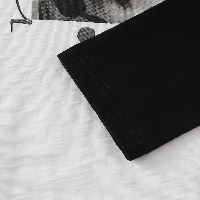 Raglan-Langarmshirt mit Grafik – Schwarz-Weiß-Porträtprint