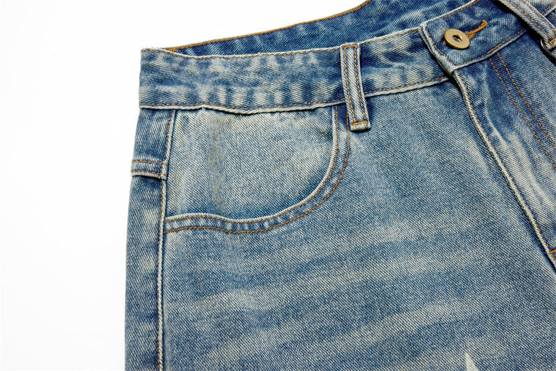Jeans Star Print Baggy Wide-Leg Men – Washed Light Blue Straight Trousers
