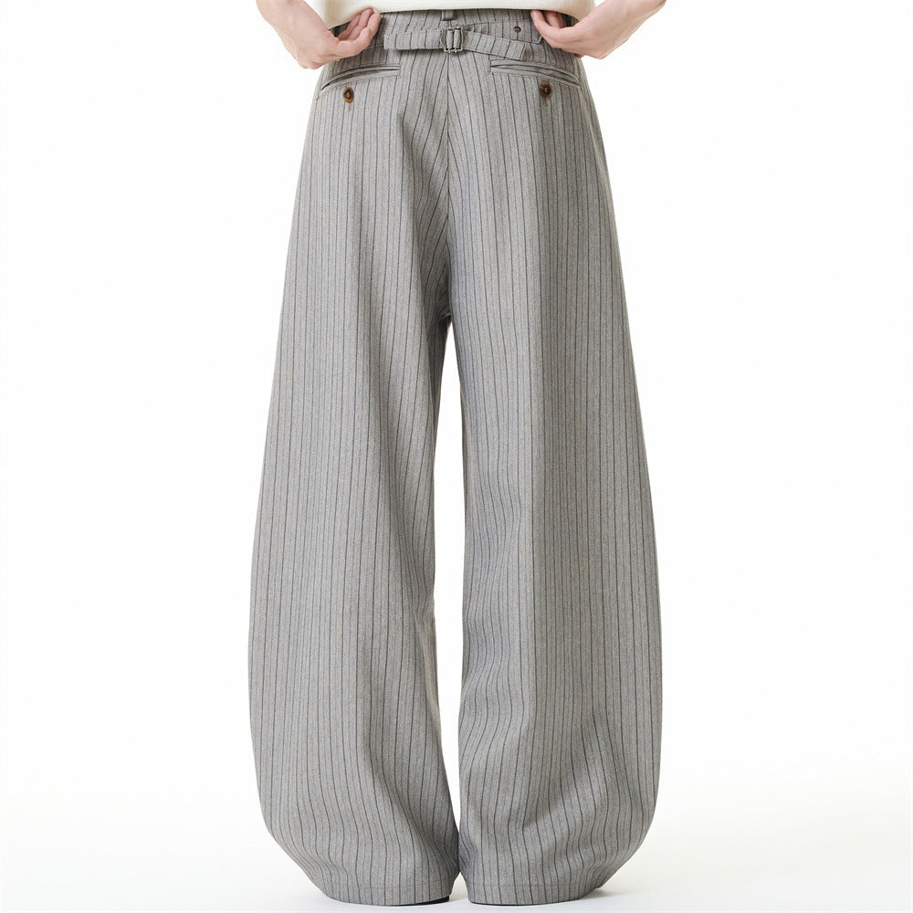 Wide-Leg Pinstripe Trousers – Relaxed Fit Pleated Dress Pants