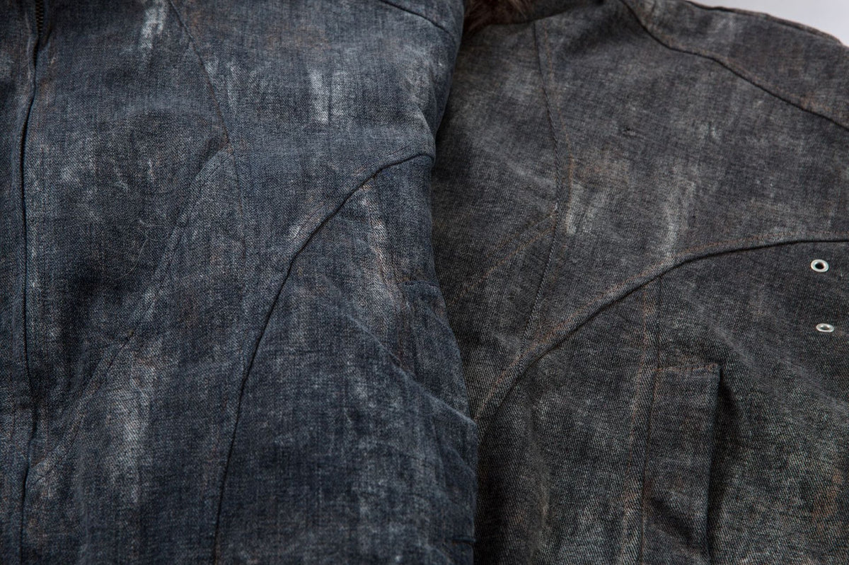 Washed Denim Bomber Jacket with Faux Fur Hood – Vintage American Style