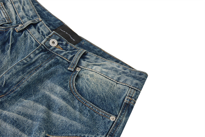Men's Vintage Washed Baggy Wide-Leg Jeans – Distressed Straight-Fit Denim