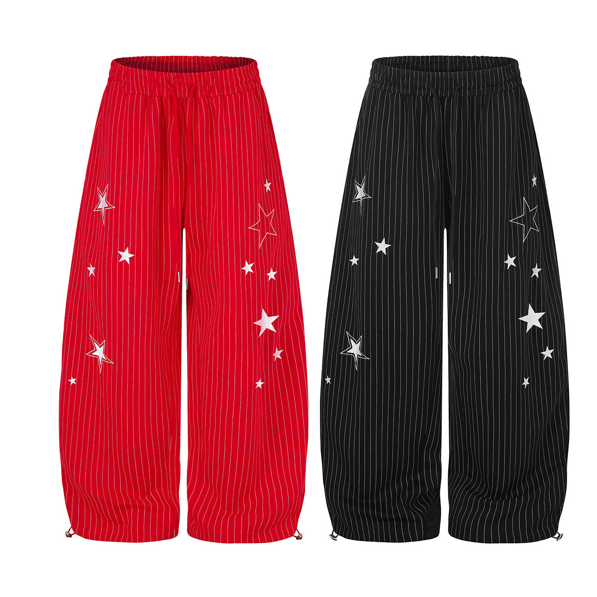 Wide Leg Striped Pants with Star Embroidery – Baggy Street Dance Trousers