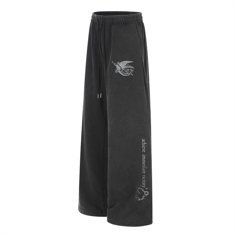 Wide-Leg Sweatpants with Angel & Sword Graphic Print – Vintage Punk Style