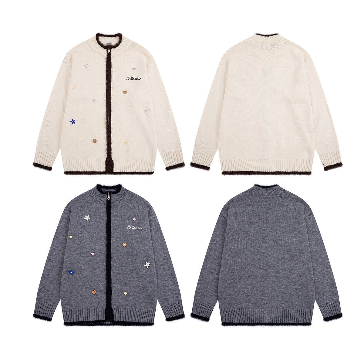 Gilet en maille zippé avec ornements cœur et étoile
