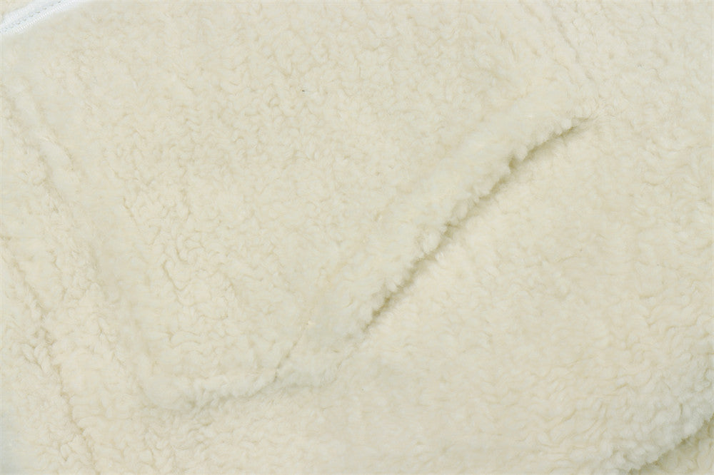 Sherpa-Fleece-Zip-Hoodie-Jacke mit Schriftgrafik auf dem Rücken und Tunnelzugsaum