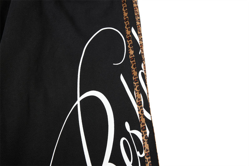 Wide-Leg Sweatpants with Leopard Side Tape & Script Print – Men's Streetwear