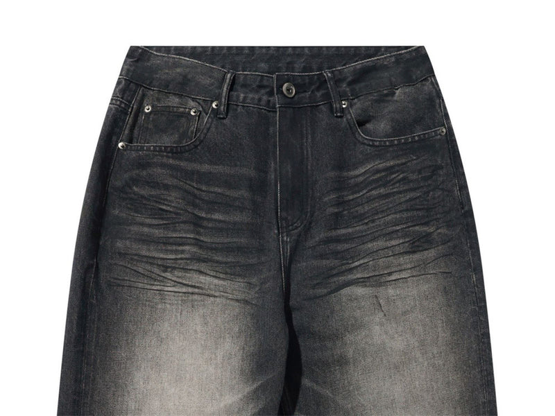 Wide-Leg-Baggy-Jeans – Verwaschene schwarze Distressed-Denim-Herrenjeans