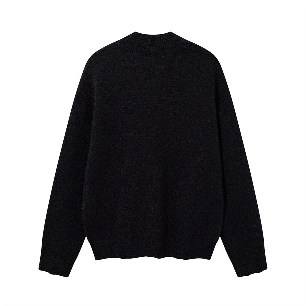 Men's Oversized Jacquard Knit Pullover Sweater with Union Jack Graphic