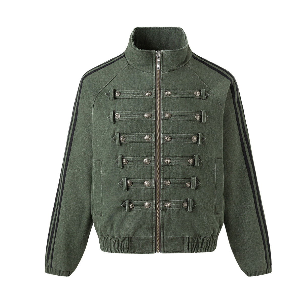 Military Napoleon Button Padded Jacket – Vintage Washed Court-Style Bomber