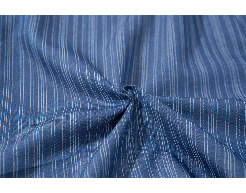 Men's Vertical Stripe Oversized Long Sleeve Button-Up Shirt in Blue