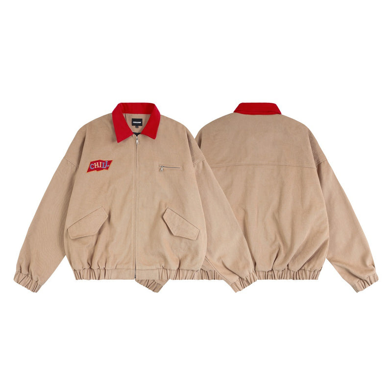 Veste Harrington rétro color block – Veste de travail zippée à col contrastant