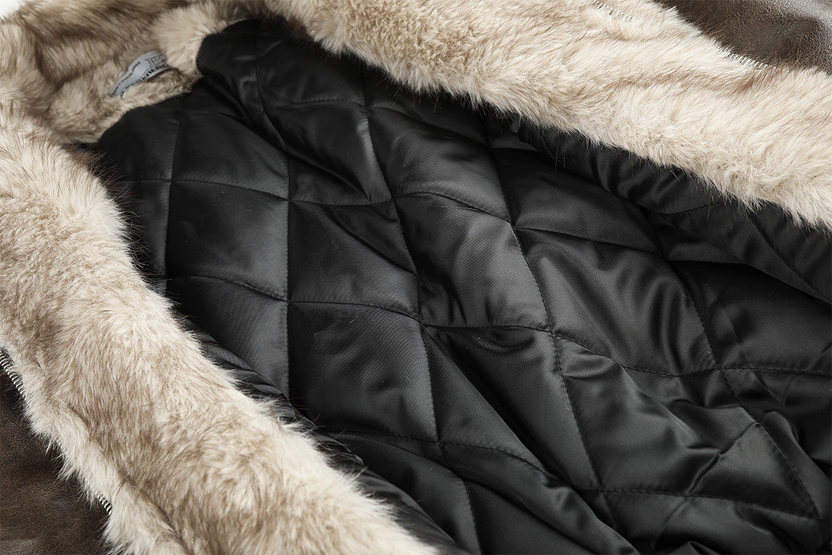 Faux Leather Fur-Lined Bomber Jacket – Cold Weather Motorcycle Jacket with