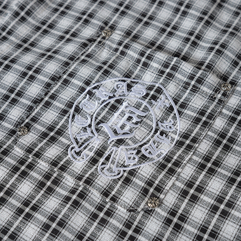 Embroidered Button Down Shirt – Men's Plaid Long Sleeve Gothic Logo Flannel