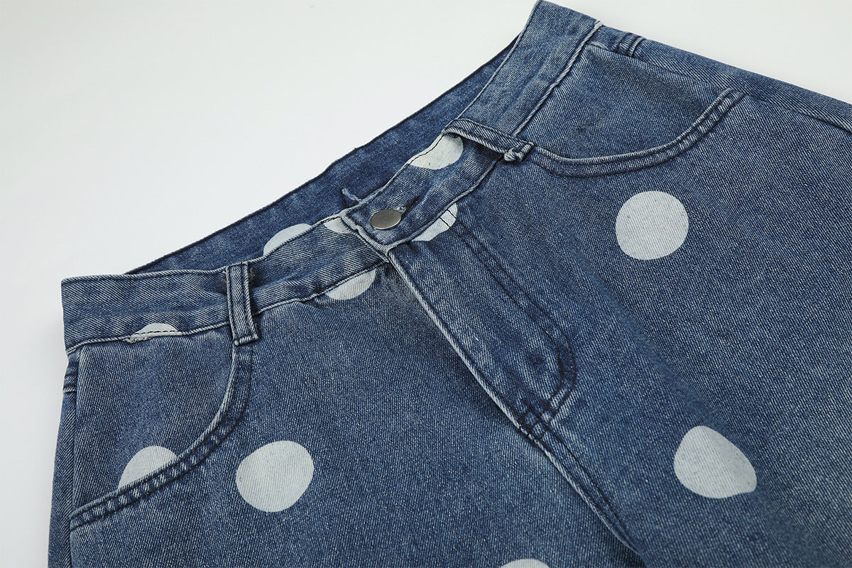 Baggy Mid Rise Jeans Wide-Leg Polka Dot Y2K Denim Pants